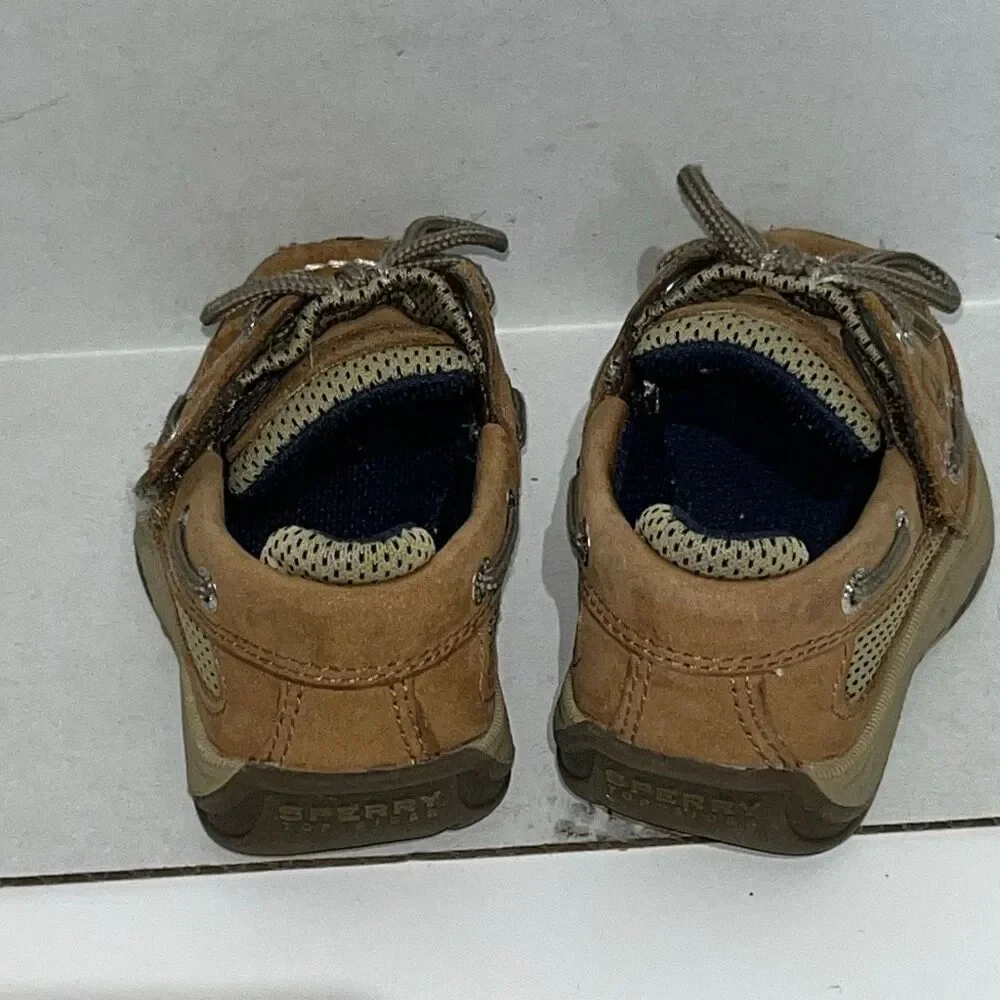 Sperry Youth Brown Leather Lace Up Lanyard‎ Top Sider Loafer Boat Shoes Size 5